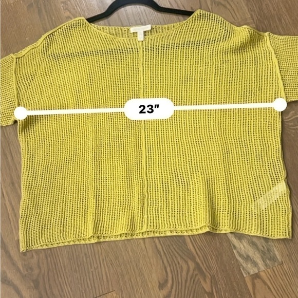 Eileen Fisher Yellow Organic Linen Knit Mesh Box Sweater Top size Medium M boho - Picture 10 of 11